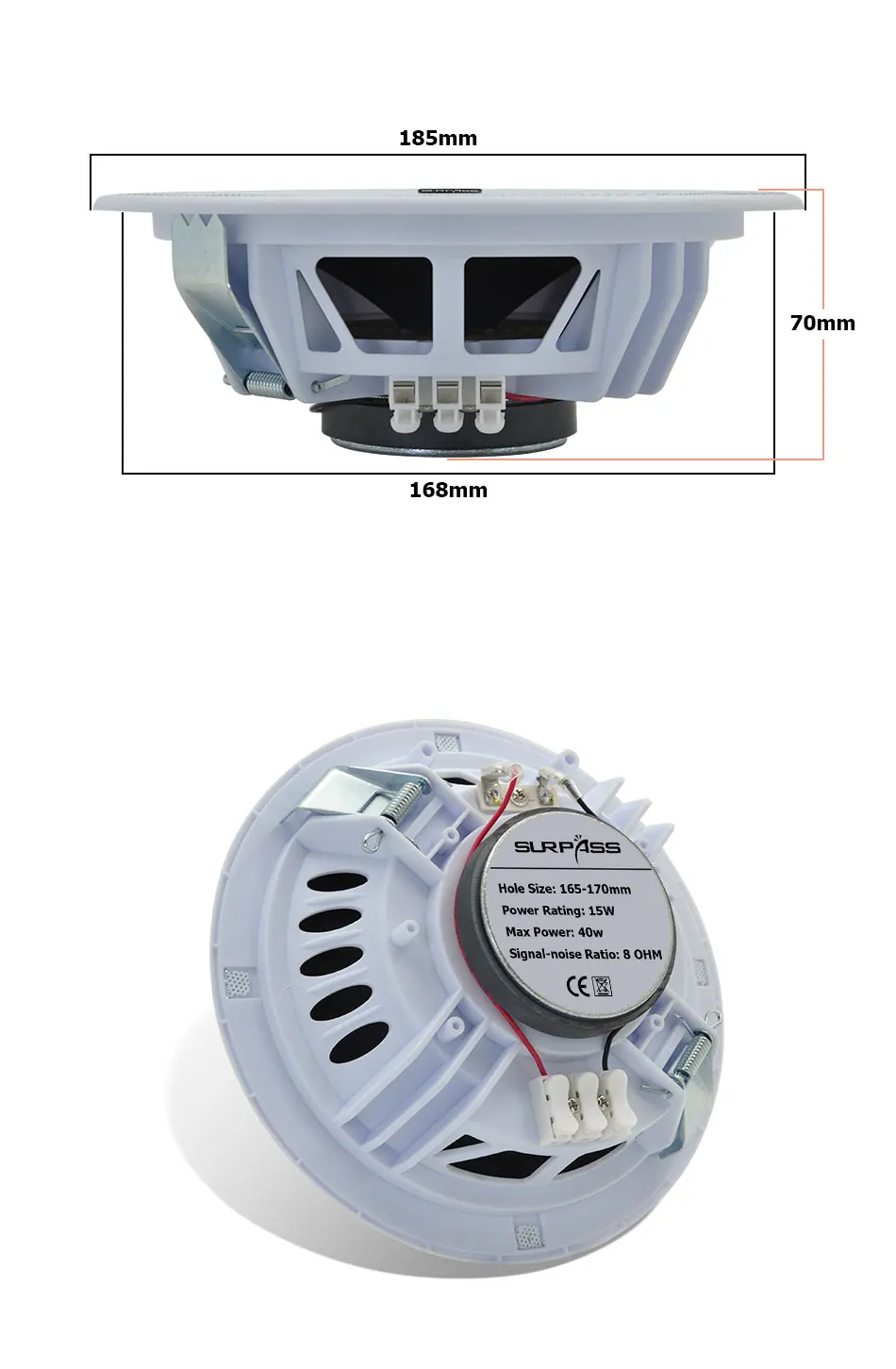 15W PA Sound System 6inch Home Passive In-ceiling Speaker HiFi Recessed Full Range Music Loudspeaker for Hotel Office Gym House
