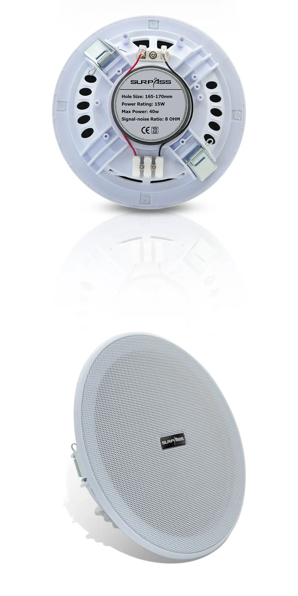 15W PA Sound System 6inch Home Passive In-ceiling Speaker HiFi Recessed Full Range Music Loudspeaker for Hotel Office Gym House