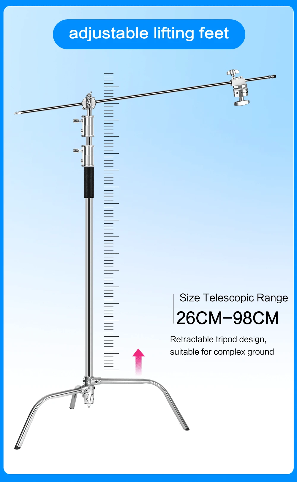 2.6M/8.5FT Stainless Steel Century Foldable Light Stand Tripod Magic Leg Photography C-Stand For Spot Light,Softbox,Photo Studio