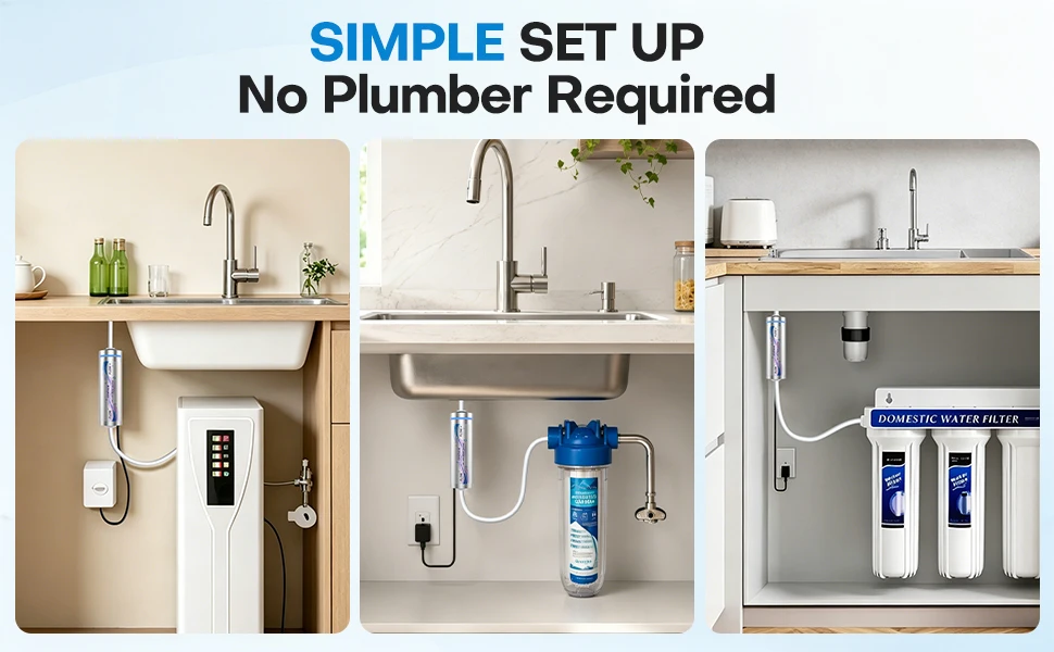 OSWNKW LED-UV Under Sink Water Purifier, UVC Water Sterilizer with Smart Flow Sensor, for RO System, Kitchen, RV & Boat