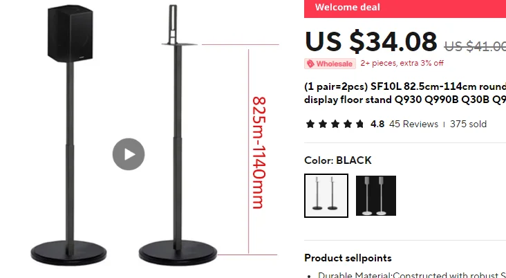 1 Pair=2PC White SF10L 82.5cm-114cm Q930 9500 990C Q990F Q30B Q90B Round Base Adjust Surround Sound Speaker Display Floor Stand