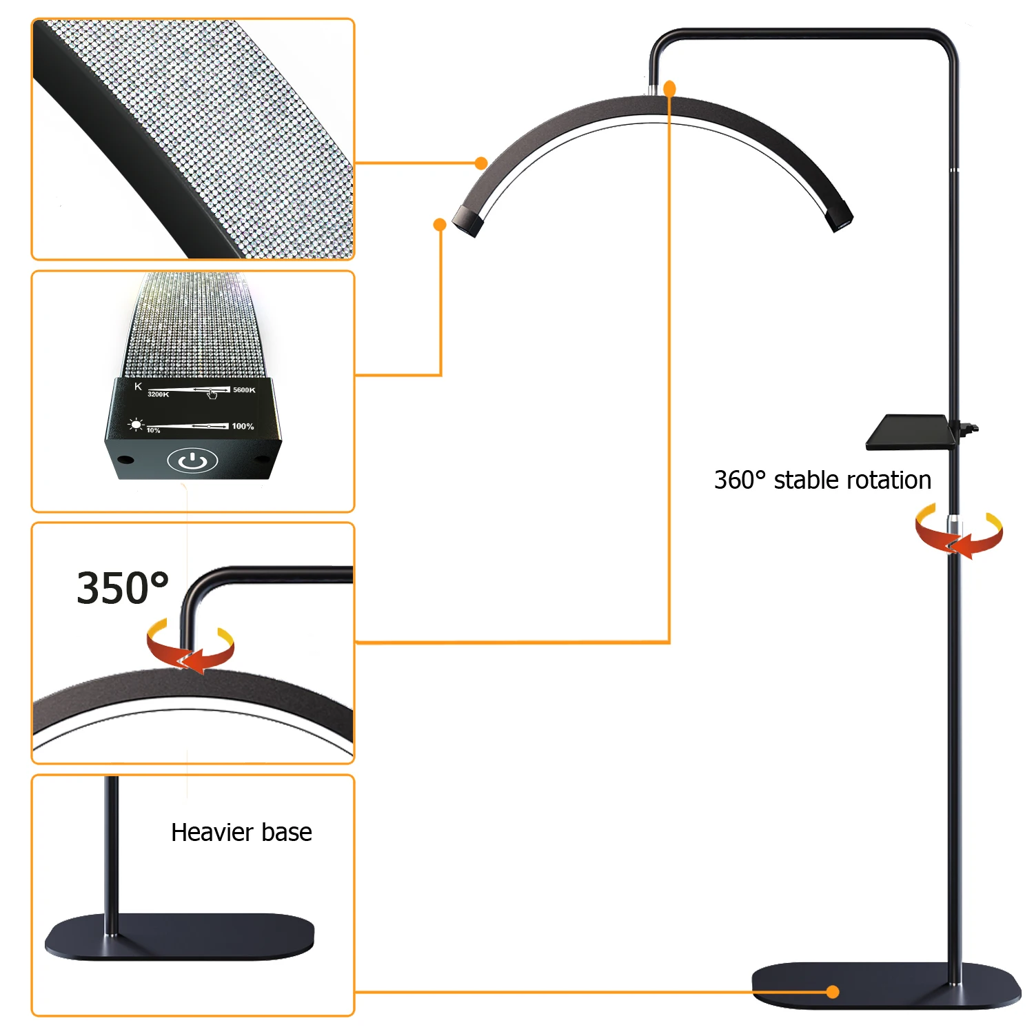 Fosoto Fashion Arc Photography Lamp LED Half-Moon Shaped Light Led Video Lash Light With For Beauty Eyelash Tattoo Makeup