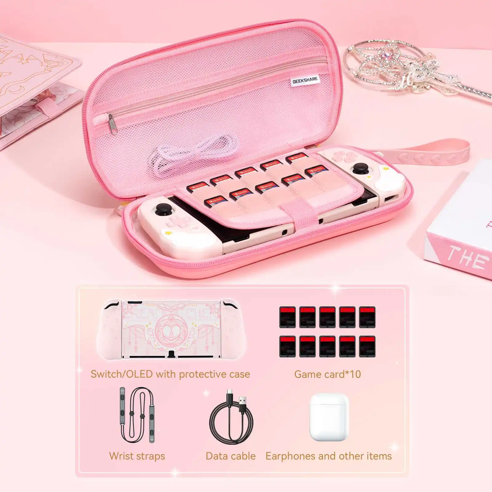 GeekShare Protective Case for Switch OLED Game Accessories Pink Star 3D Silicone Switch 2017 Shell
