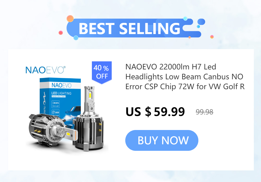 NAOEVO H7 H4 LED 60W 20000LM Car Headlight H1 H8 H9 H11 LED Bulb HB5 9007 H13 9005 HB3 9006 HB4 Auto Fog Lighting Car Accessorie