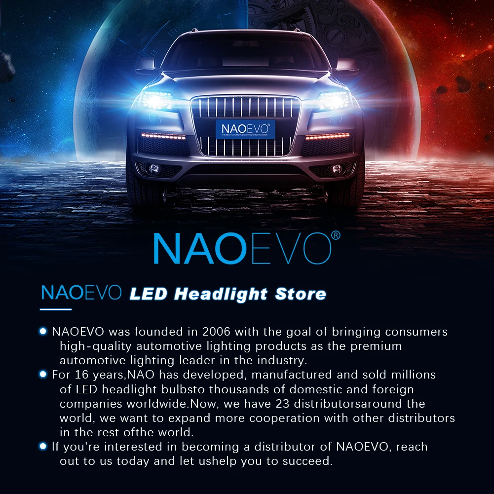 NAOEVO H7 H4 LED 60W 20000LM Car Headlight H1 H8 H9 H11 LED Bulb HB5 9007 H13 9005 HB3 9006 HB4 Auto Fog Lighting Car Accessorie
