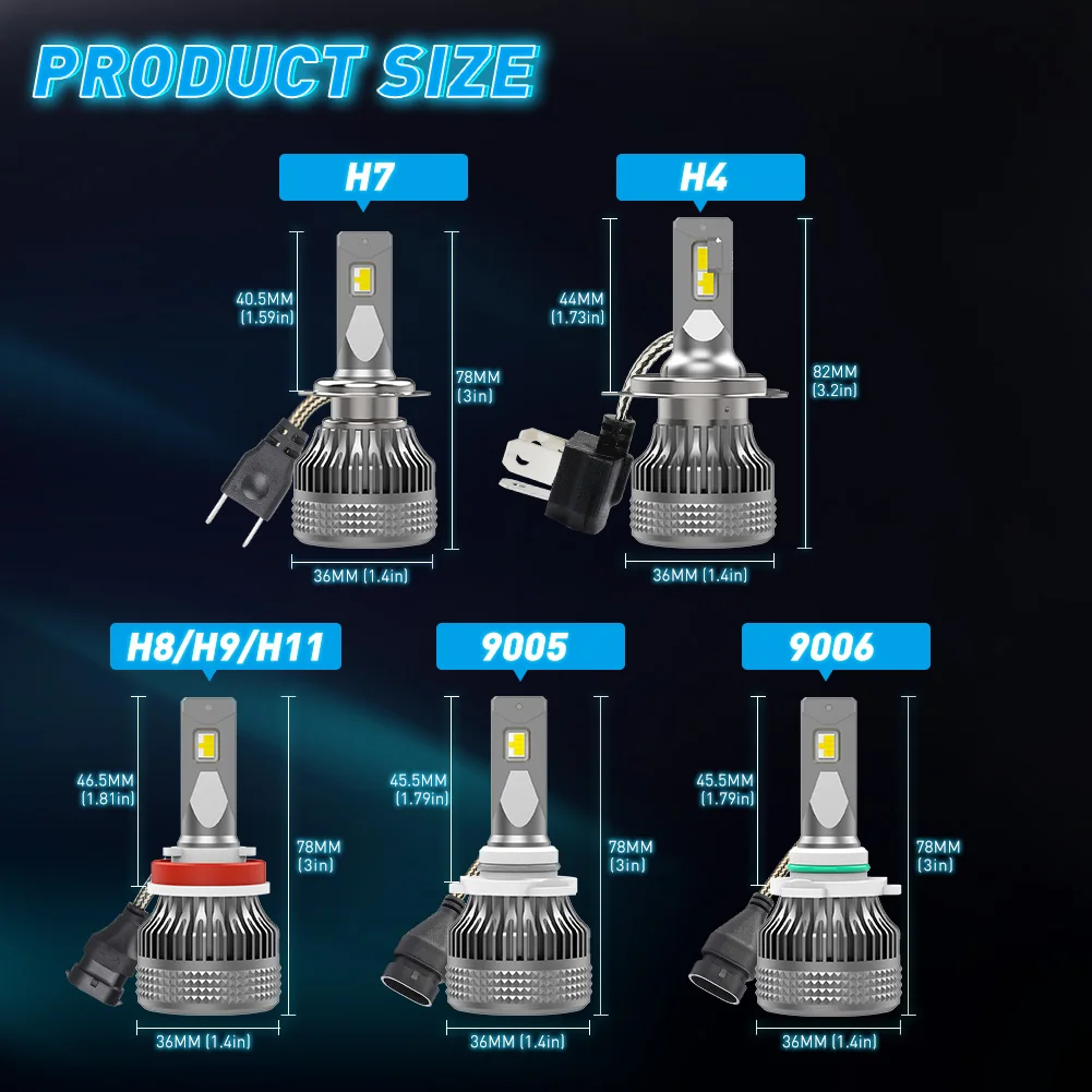 NAOEVO H7 H4 LED 60W 20000LM Car Headlight H1 H8 H9 H11 LED Bulb HB5 9007 H13 9005 HB3 9006 HB4 Auto Fog Lighting Car Accessorie