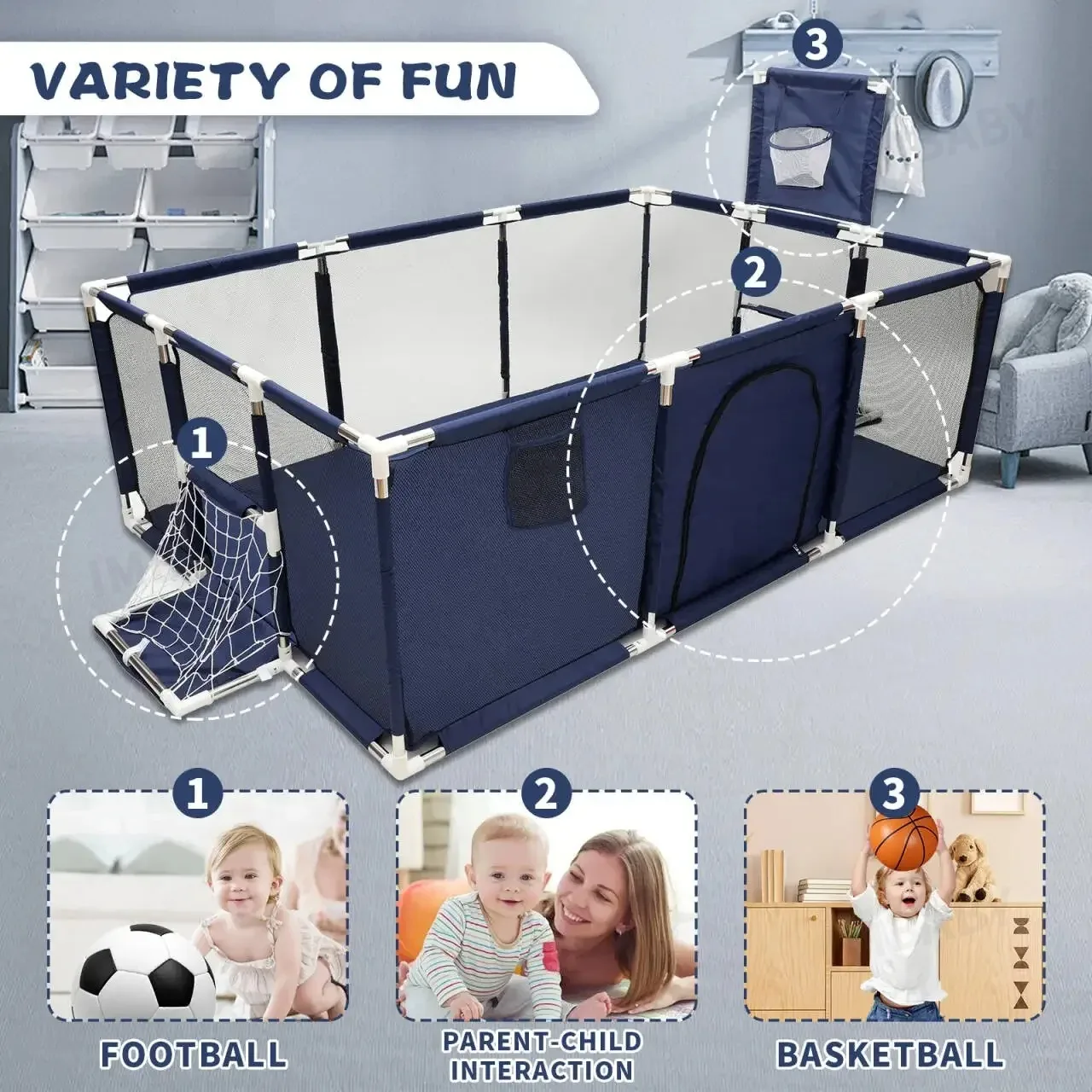 Imbaby Cercadinho Para Bebês, Tamanho Grande, Barreira De Segurança Infantil, Bolas Secas, Piscina, Meia Para Recém-Nascidos, Pa
