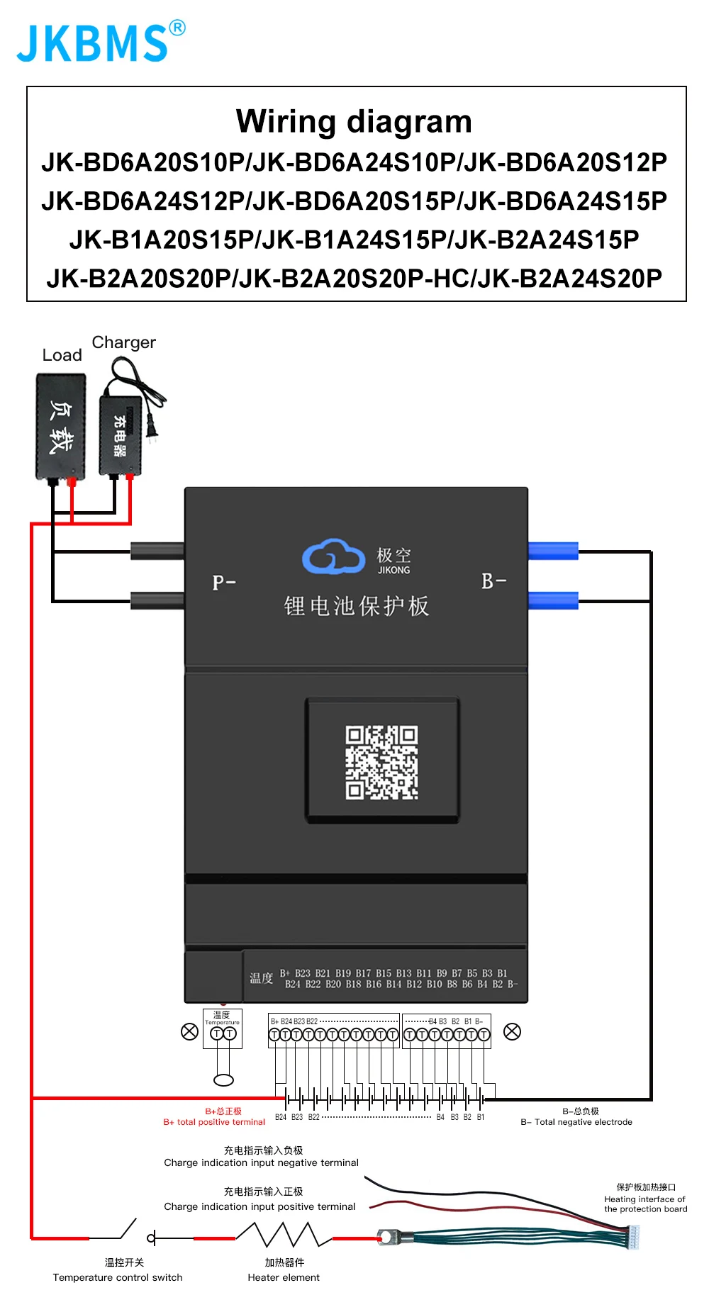JKBMS 12S 13S 14S 15S 16S 17S 20S 21S 24S Smart BMS 150A 200A with Active Balance Board Li-Ion Lifepo4 100ah lto battery jikong