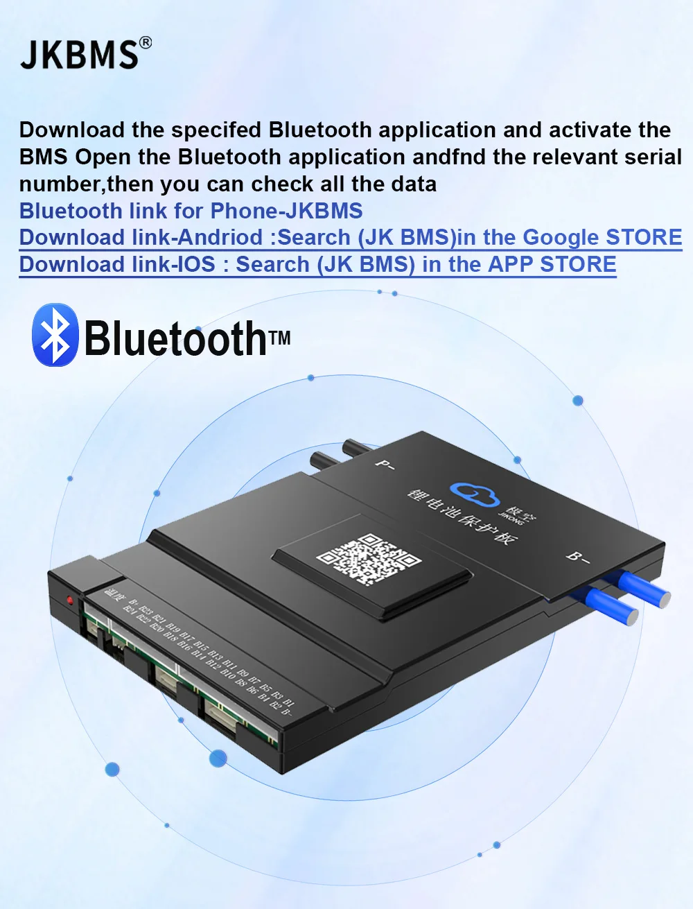 JKBMS 12S 13S 14S 15S 16S 17S 20S 21S 24S Smart BMS 150A 200A with Active Balance Board Li-Ion Lifepo4 100ah lto battery jikong