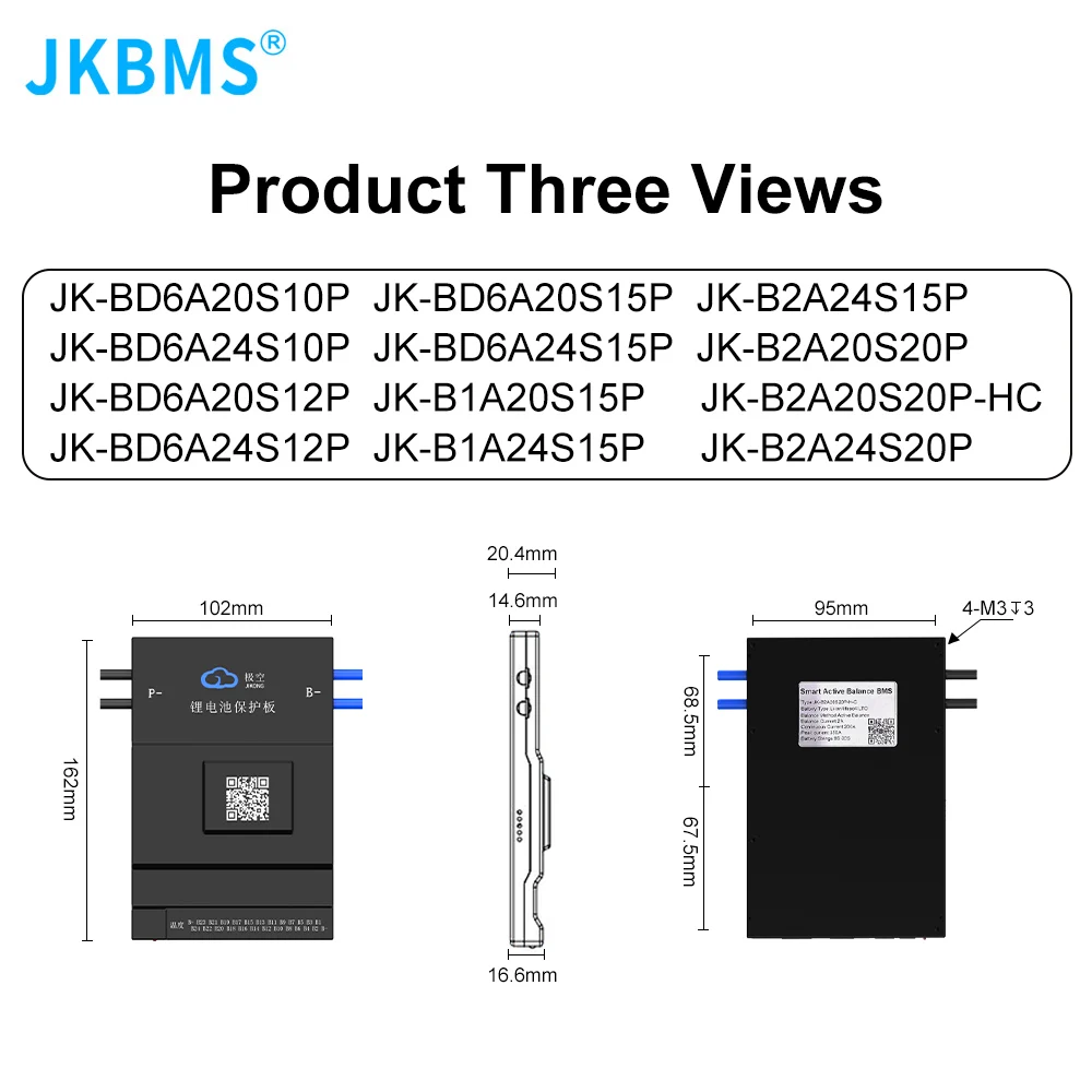 JKBMS 12S 13S 14S 15S 16S 17S 20S 21S 24S Smart BMS 150A 200A with Active Balance Board Li-Ion Lifepo4 100ah lto battery jikong