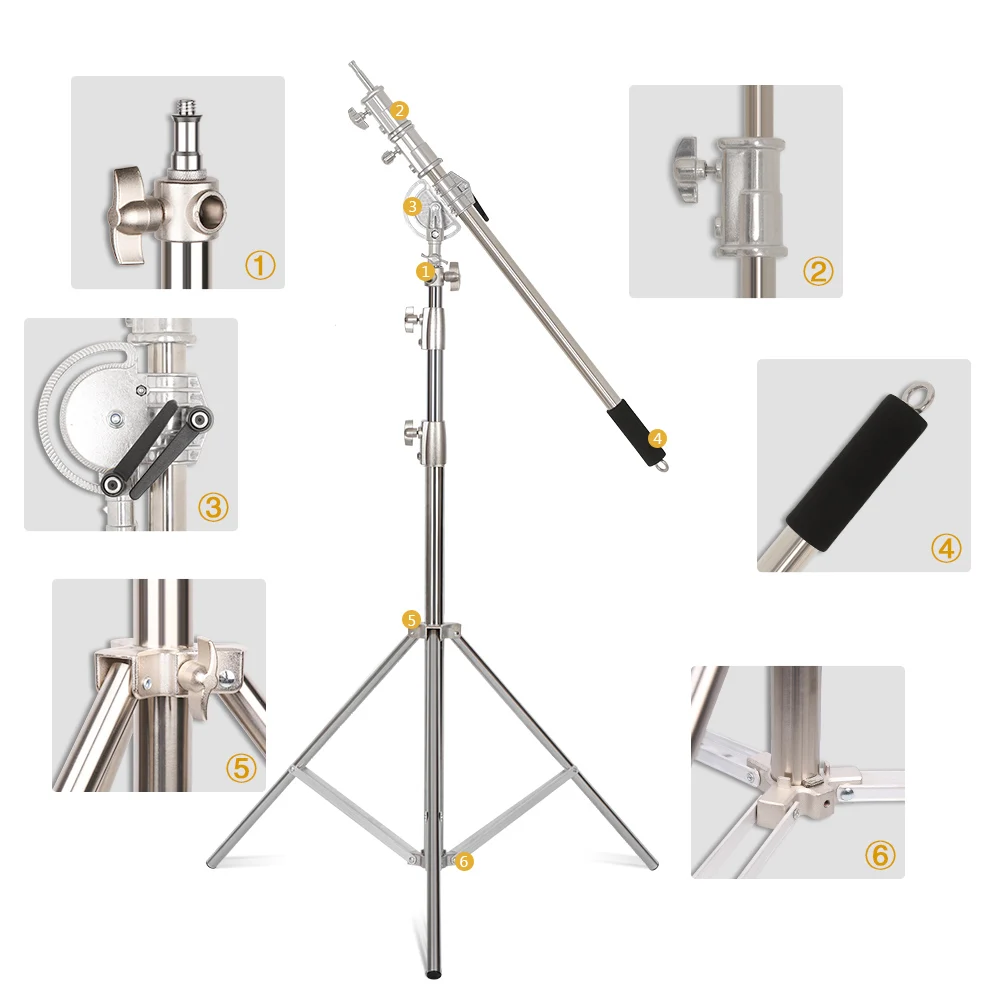 SH 106cm-249cm Stainless Steel Cross Arm Bar With Weight Bag Photo Studio Accessories Extension Rod Photo Studio Kit Light Stand