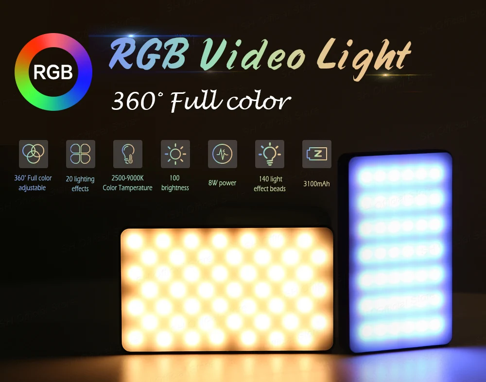 SH W140 RGB Video Light 2500-9000K LED Camera Light 3100mAh With Diffuser Effect Vlog Fill Light Photography Lighting