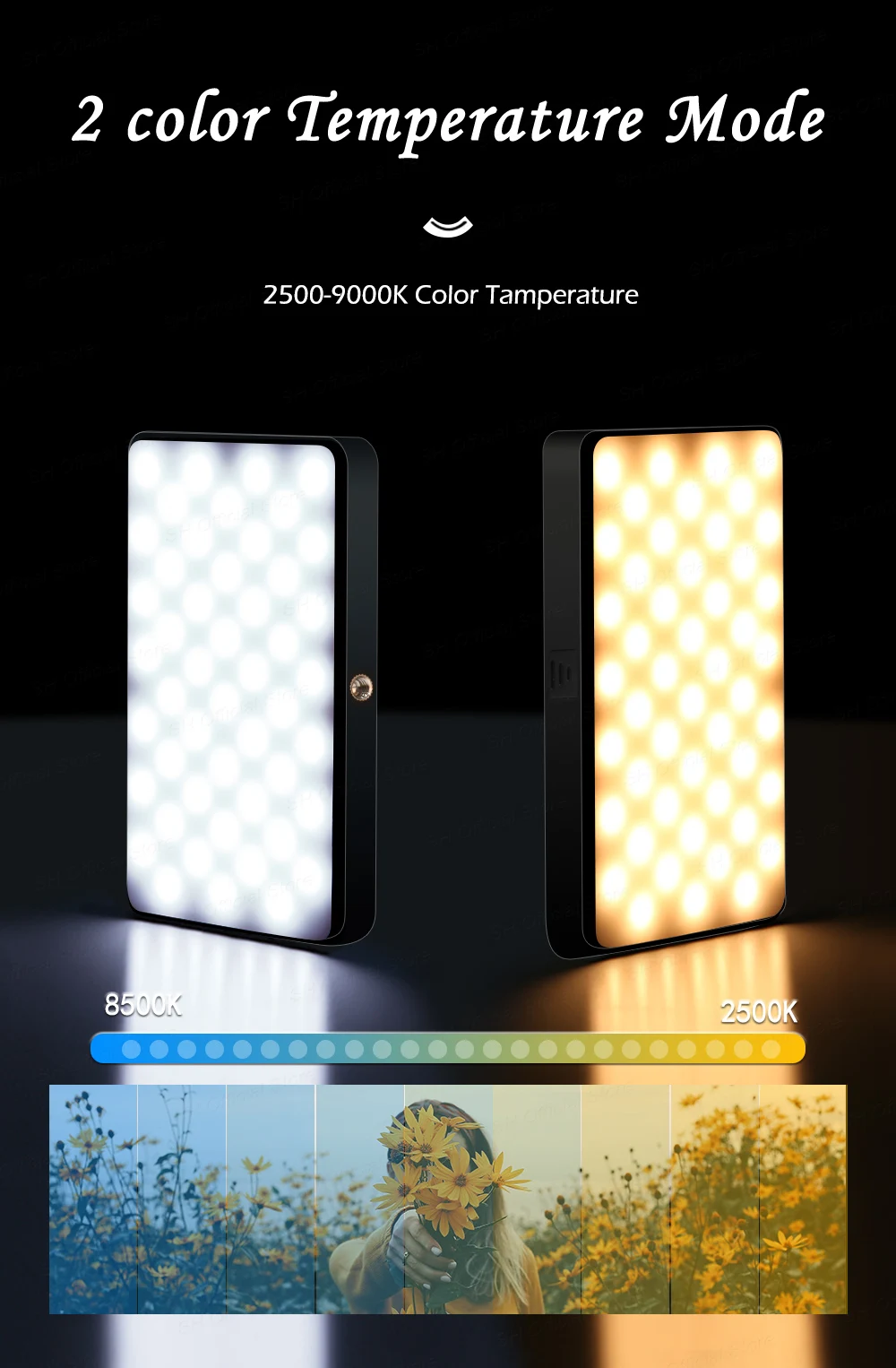 SH W140 RGB Video Light 2500-9000K LED Camera Light 3100mAh With Diffuser Effect Vlog Fill Light Photography Lighting