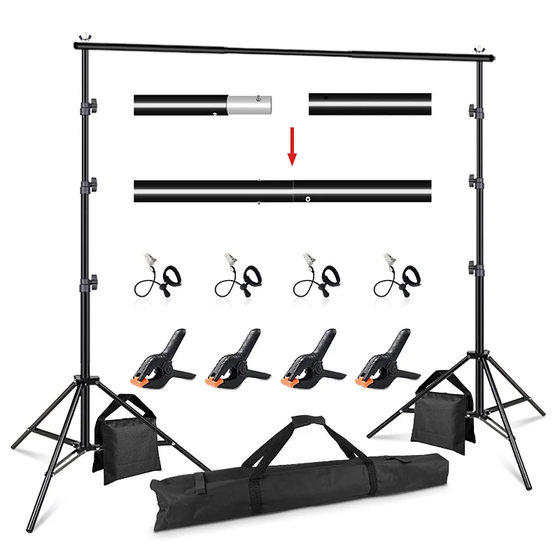 2.6x3M Photography Background Stand Photo Studio Chromakey Support System Adjustable Backdrop Stand Frame with Carrying Bag Clip