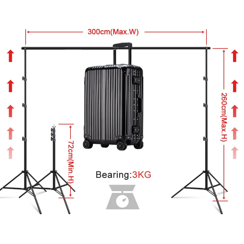 2.6x3M Photography Background Stand Photo Studio Chromakey Support System Adjustable Backdrop Stand Frame with Carrying Bag Clip