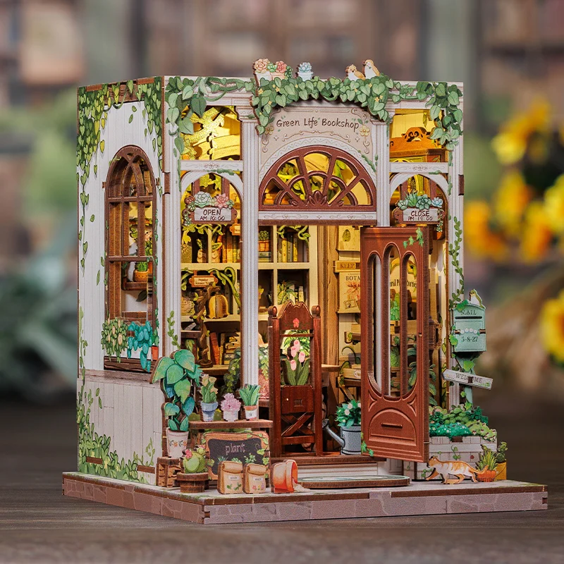 Cutebee DIY Miniature House Book Nook Bookshelf Insert Dollhouse Model Street Shop Series Wooden Bookshelf Toys Birthday Gifts