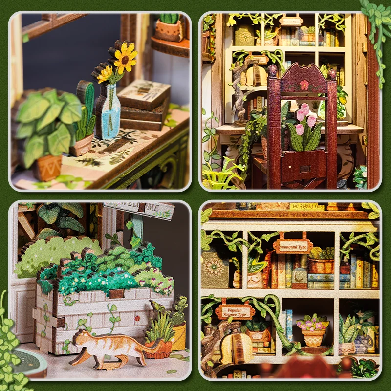 Cutebee DIY Miniature House Book Nook Bookshelf Insert Dollhouse Model Street Shop Series Wooden Bookshelf Toys Birthday Gifts