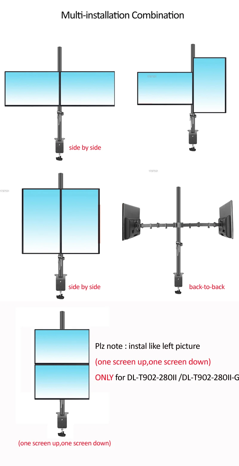 (80cm) DL-T902-280II Full Motion Dual Monitor Desktop Stand Holder 10'-27' Clamp Grommet Hole Base PC Mount Foldable Arm 12kg
