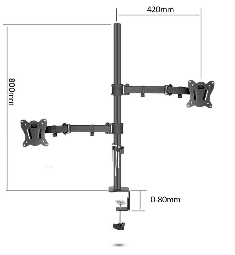 (80cm) DL-T902-280II Full Motion Dual Monitor Desktop Stand Holder 10'-27' Clamp Grommet Hole Base PC Mount Foldable Arm 12kg