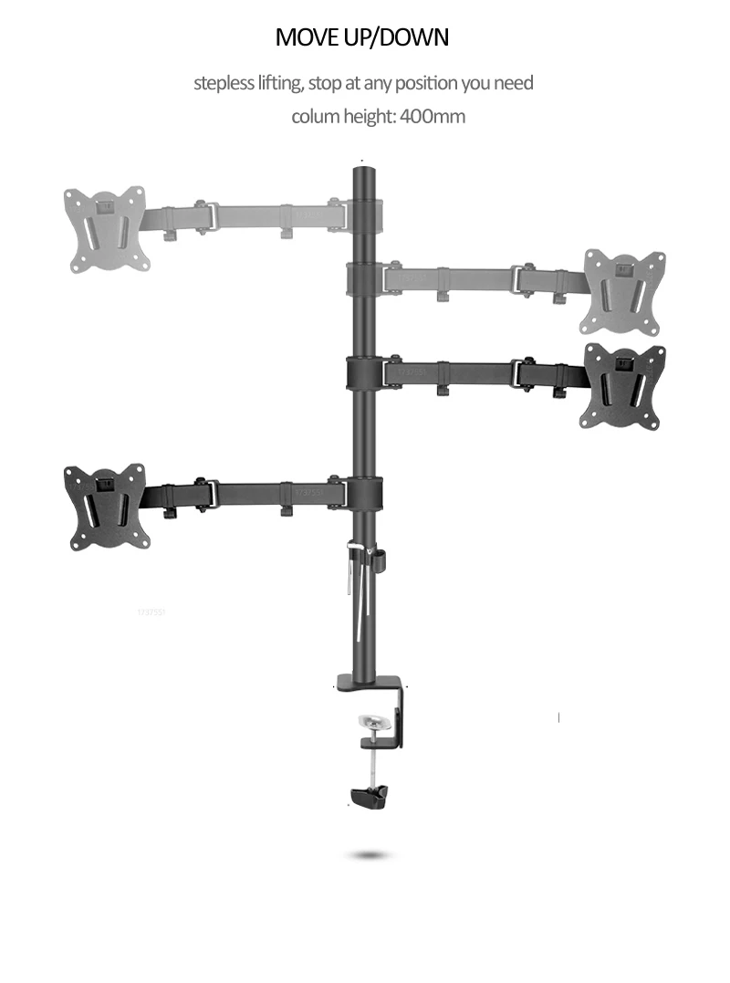 (80cm) DL-T902-280II Full Motion Dual Monitor Desktop Stand Holder 10'-27' Clamp Grommet Hole Base PC Mount Foldable Arm 12kg