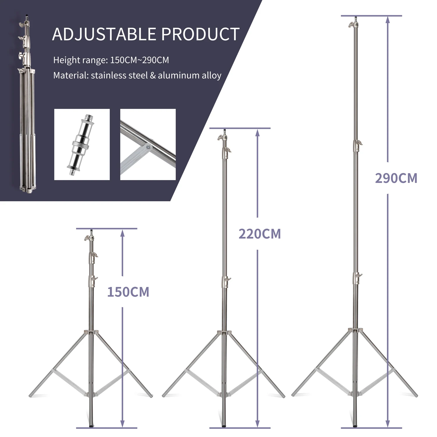Photographic Equipment Professional Stainless Steel 2.8-3.3m Heavy Duty Light Stand Studio Softbox Heavy Duty Tripod Carrybag