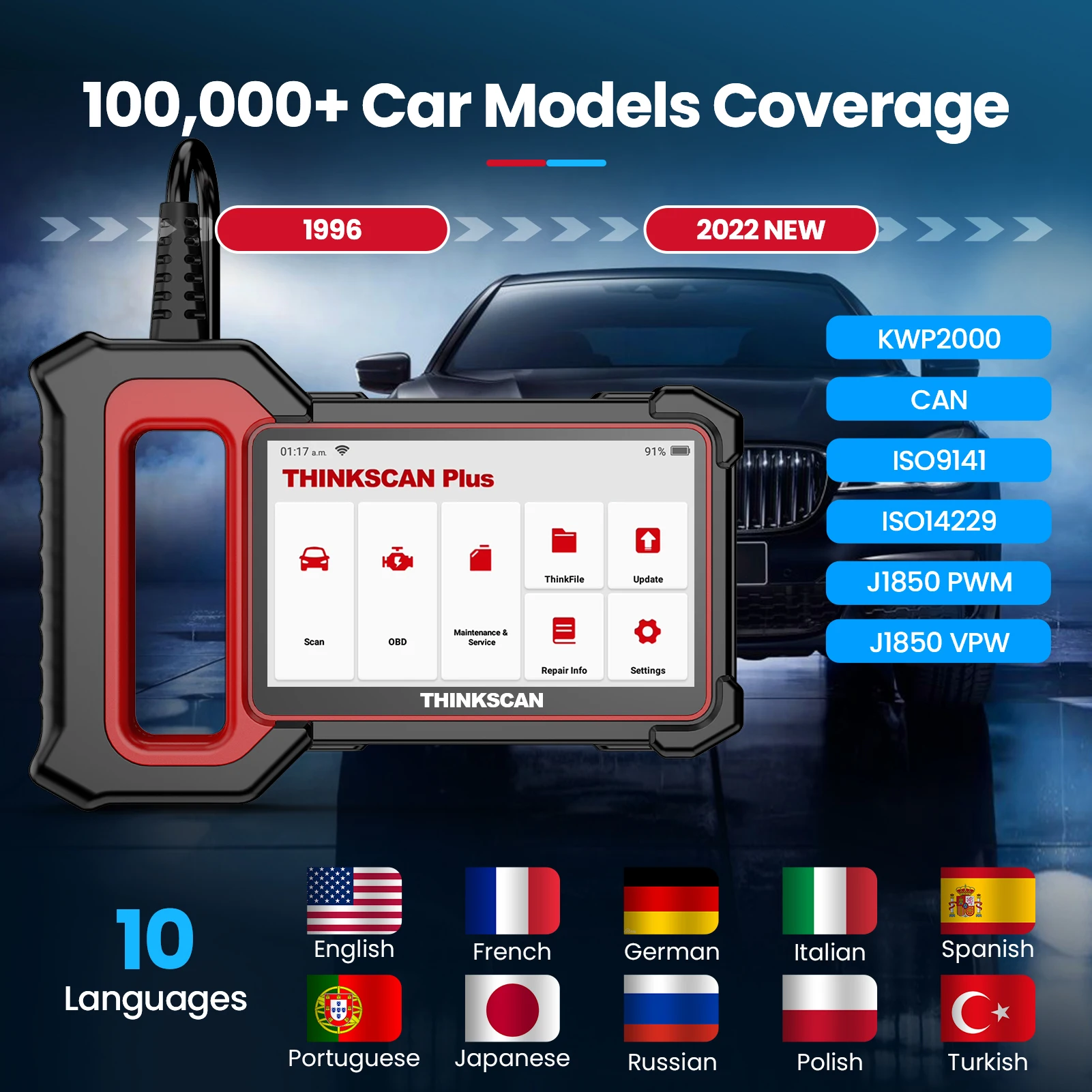 Thinkscan Plus S7 OBD2 Scanner Car Diagnostic Scanner for Engine ABS Transmission AC BCM IC Airbag Code Reader Auto Scan Tools