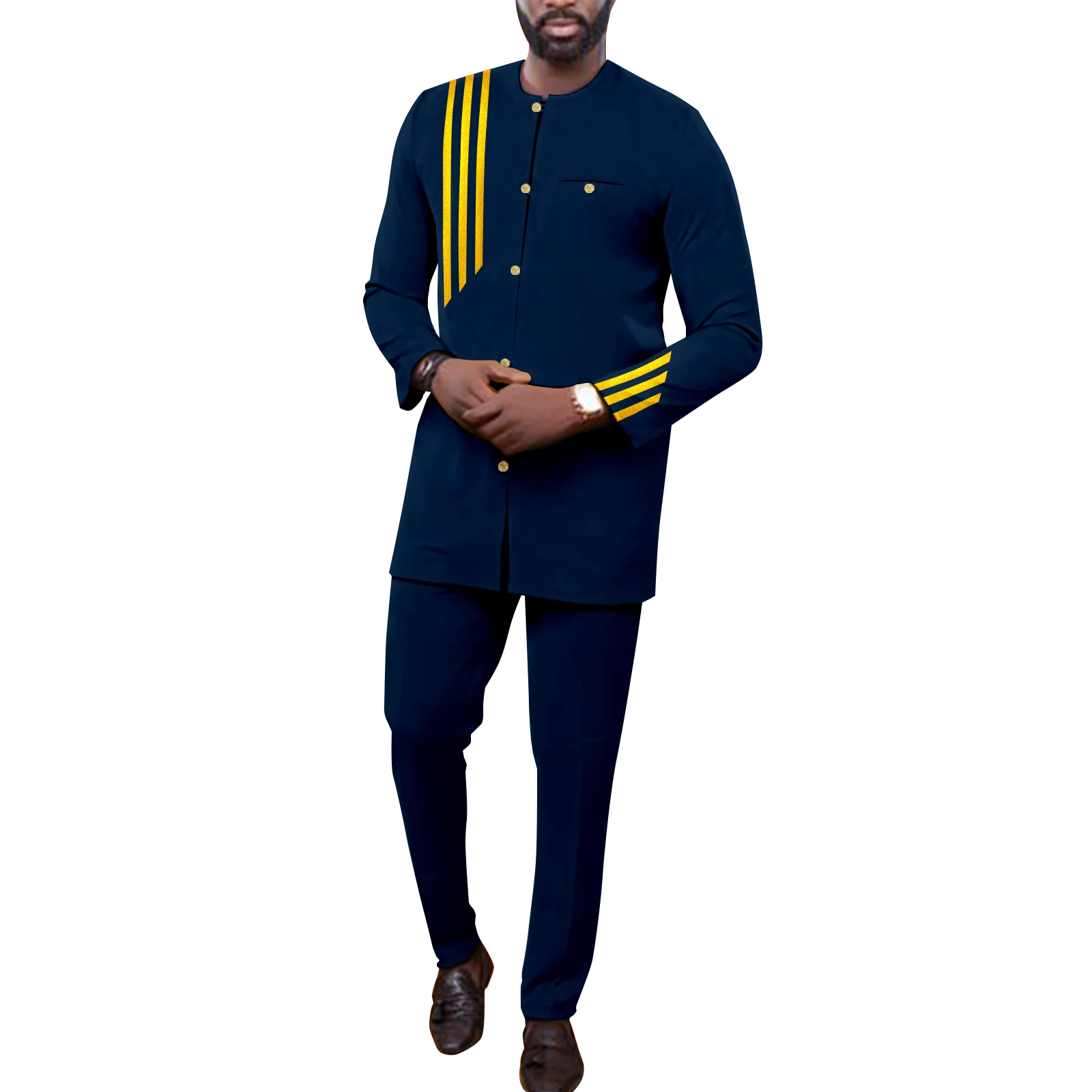 Bazin Men African Clothing for Men Suit Fashion Set Single Breasted Jacket Trousers Casual Business Attire for Wedding A2216070