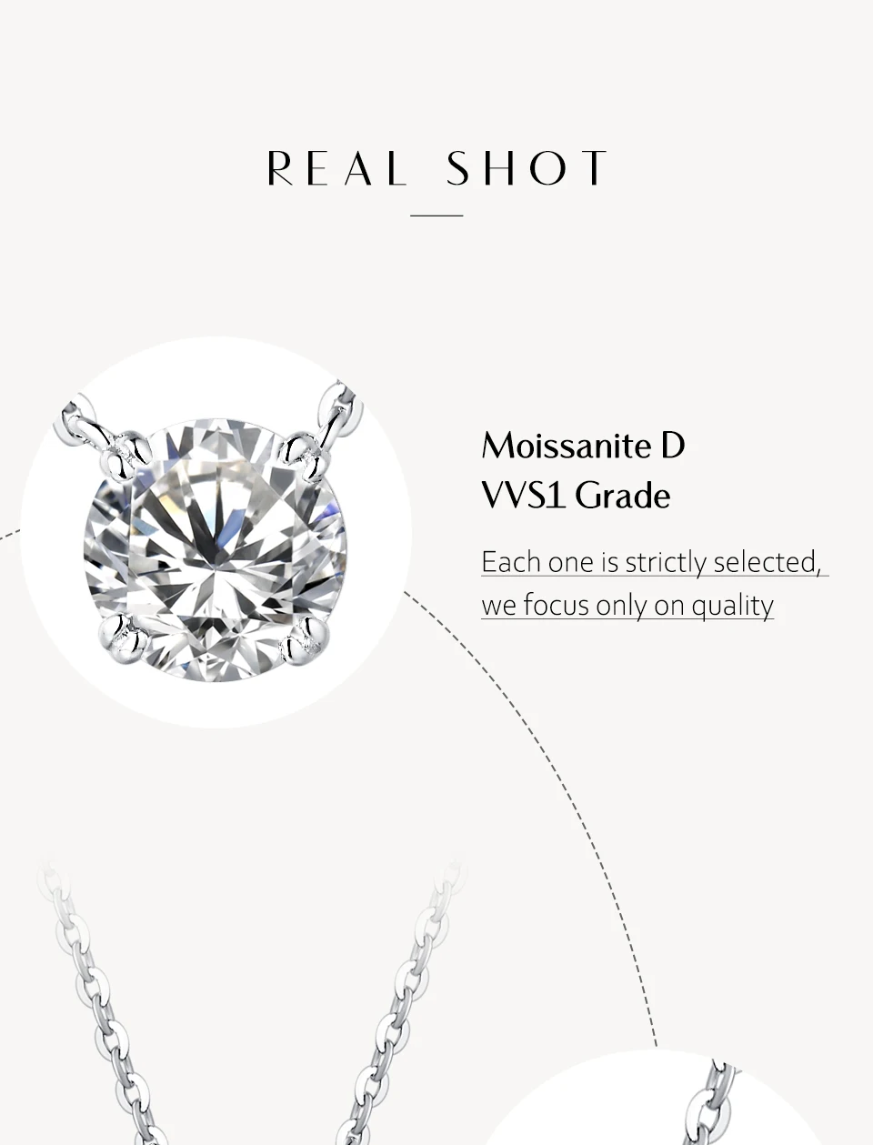 Moissanite Diamond 6.5mm 1CT Necklace For Woman Pendant 925 Silver Necklace For Women Chains Party Bridal Fine Jewelry