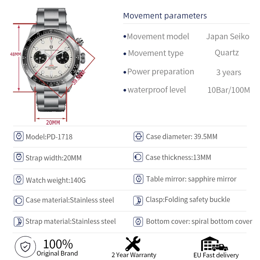 PAGANI DESIGN 2026 New BB Panda Retro Sport Chronograph Luxury Quartz Watch For Men Sapphire mirror 10Bar Waterproof Wrist Watch