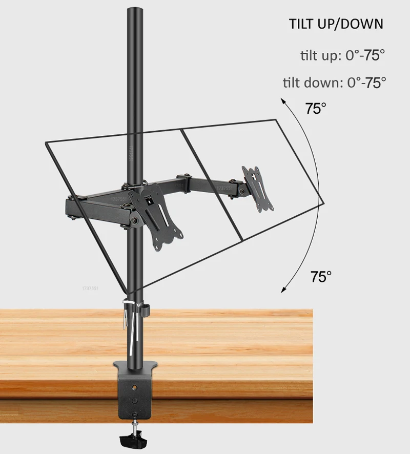 (80cm) DL-T902-280II Long Arm Tilt Swivel 10'-27' Double Monitor Desktop Stand Holder Clamp Grommet Hole Base PC Mount 12kg