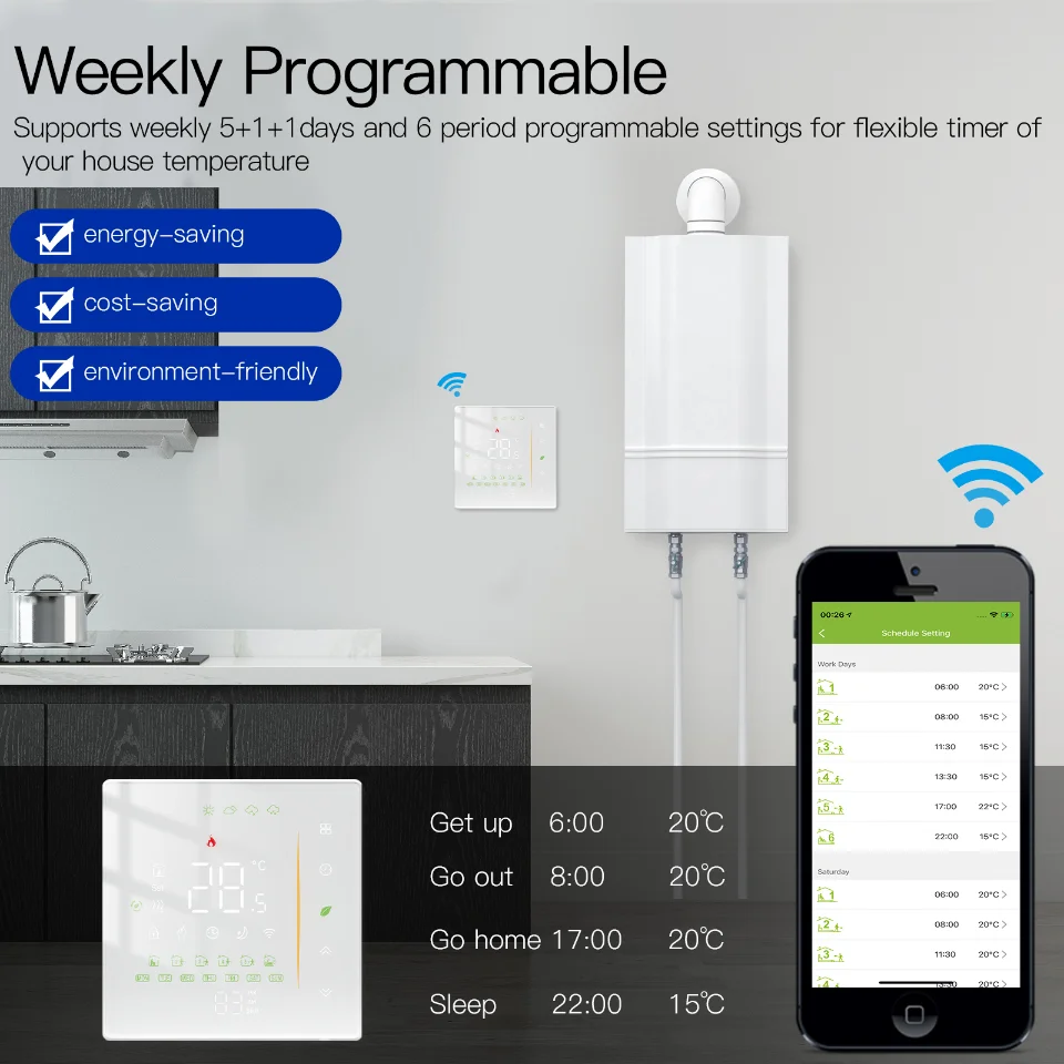 Thermostat WiFi Wireless Room Temperature Controller of Water/Electric Floor Heating Gas Boiler Humidity Tuya Work with Alexa