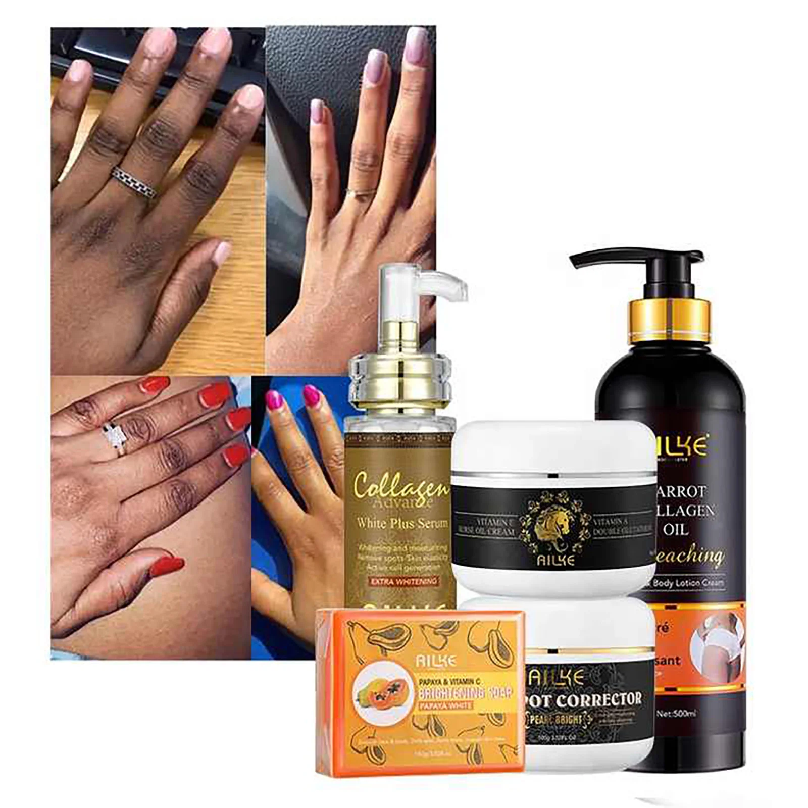 AILKE Collagen Whitening Set, Lightening, Moisturizing, Hydrating, Anti Dark Spots, Hyperpigmentation, For All Skin Types
