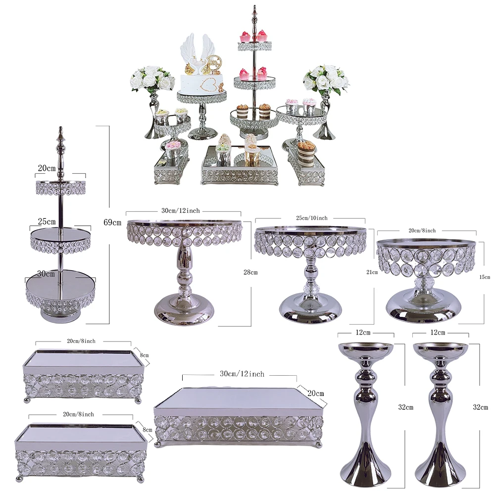 6Pcs-18Pcs/Lot Electroplate Metal Crystal Cake Stand Set Display Wedding Birthday Party Dessert Cupcake Plate Rack