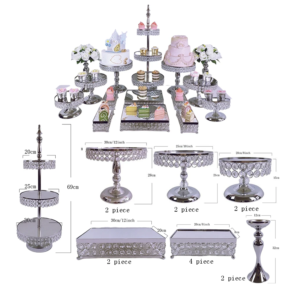 6Pcs-18Pcs/Lot Electroplate Metal Crystal Cake Stand Set Display Wedding Birthday Party Dessert Cupcake Plate Rack