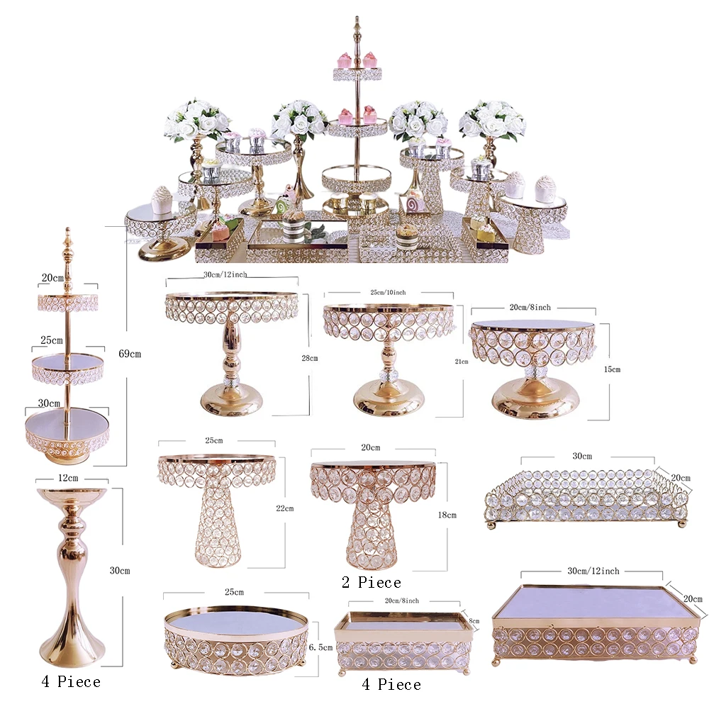 6Pcs-18Pcs/Lot Electroplate Metal Crystal Cake Stand Set Display Wedding Birthday Party Dessert Cupcake Plate Rack