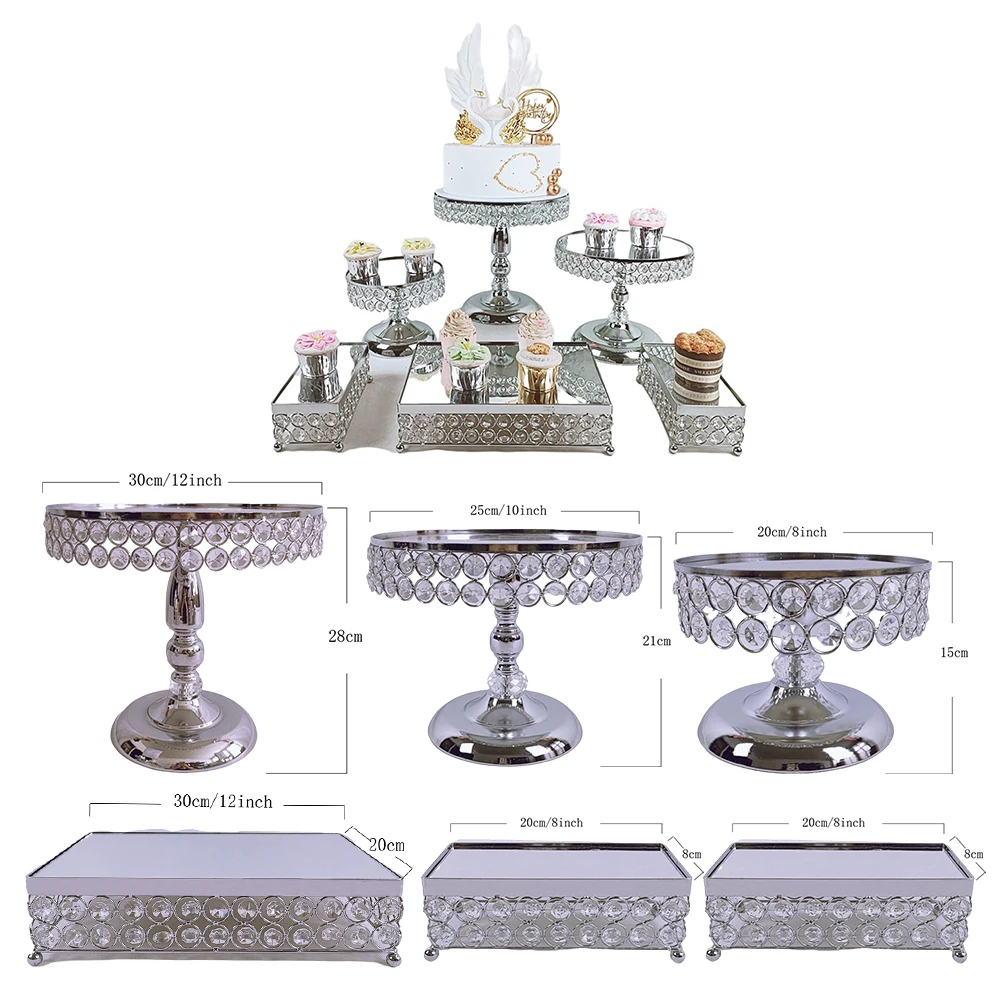 6Pcs-18Pcs/Lot Electroplate Metal Crystal Cake Stand Set Display Wedding Birthday Party Dessert Cupcake Plate Rack