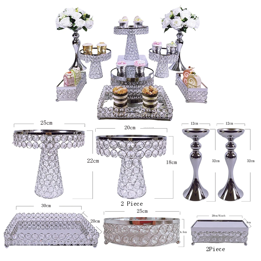 6Pcs-18Pcs/Lot Electroplate Metal Crystal Cake Stand Set Display Wedding Birthday Party Dessert Cupcake Plate Rack