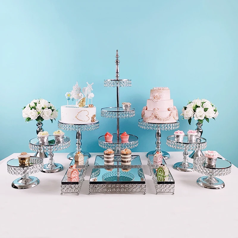 6Pcs-18Pcs/Lot Electroplate Metal Crystal Cake Stand Set Display Wedding Birthday Party Dessert Cupcake Plate Rack