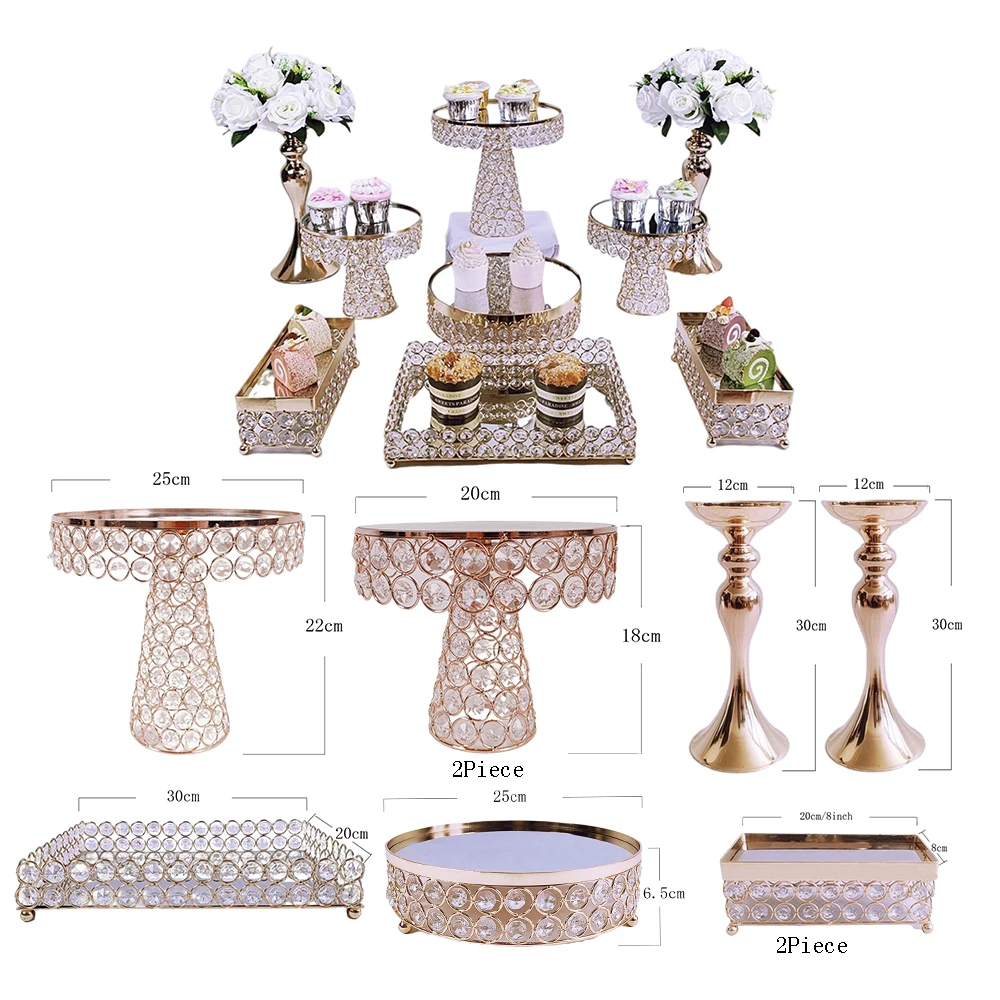 6Pcs-18Pcs/Lot Electroplate Metal Crystal Cake Stand Set Display Wedding Birthday Party Dessert Cupcake Plate Rack