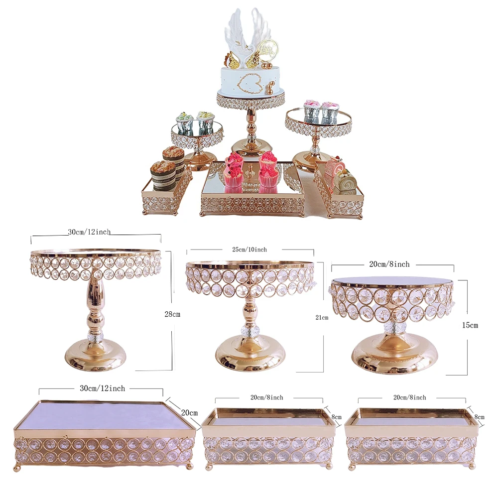 6Pcs-18Pcs/Lot Electroplate Metal Crystal Cake Stand Set Display Wedding Birthday Party Dessert Cupcake Plate Rack