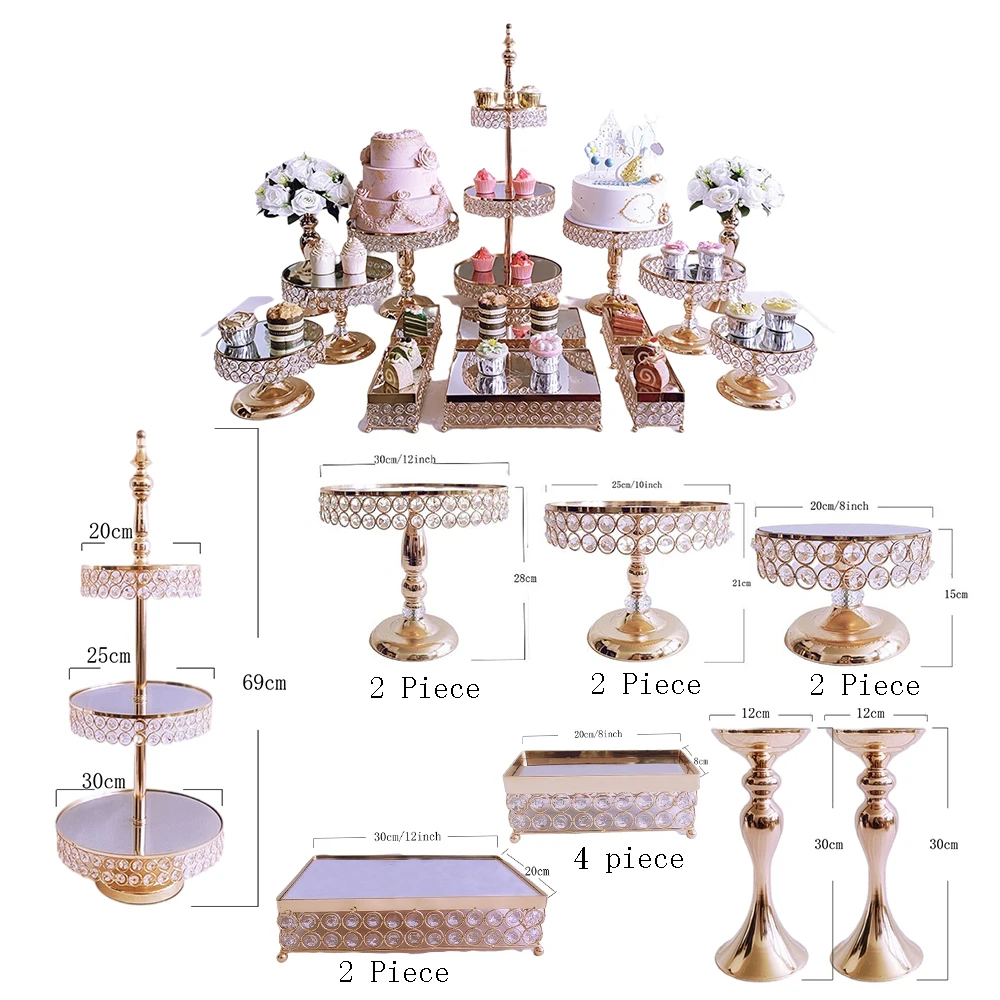 6Pcs-18Pcs/Lot Electroplate Metal Crystal Cake Stand Set Display Wedding Birthday Party Dessert Cupcake Plate Rack