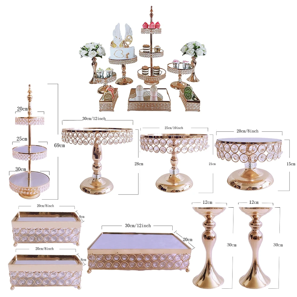 6Pcs-18Pcs/Lot Electroplate Metal Crystal Cake Stand Set Display Wedding Birthday Party Dessert Cupcake Plate Rack