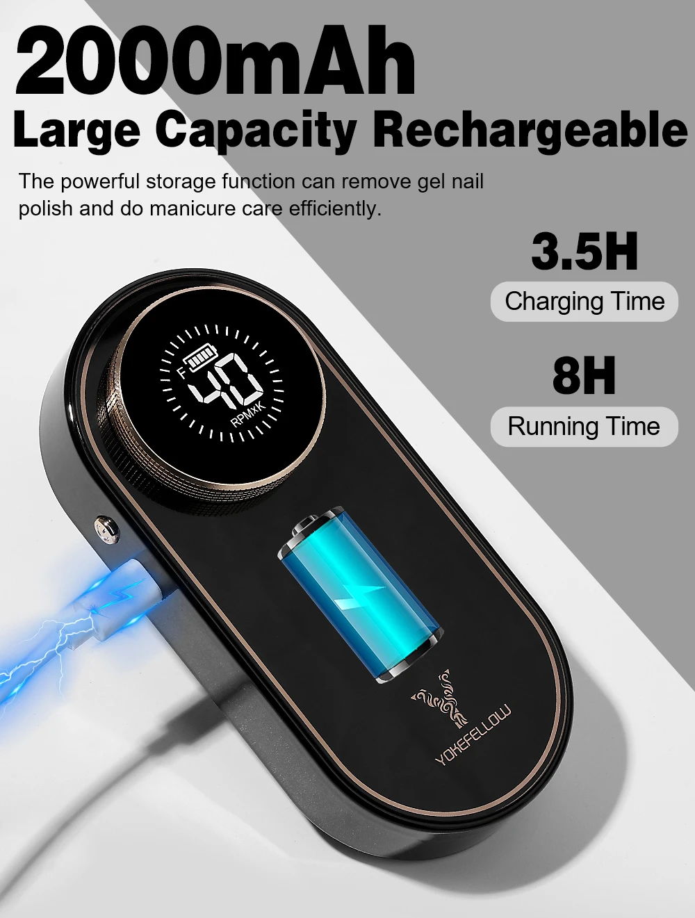 YOKEFELLOW 40000RPM Electric Nail Drill Machine Portable Rechargeable Nail Drill For Acrylic Nails Gel Removing Nail Tool N301