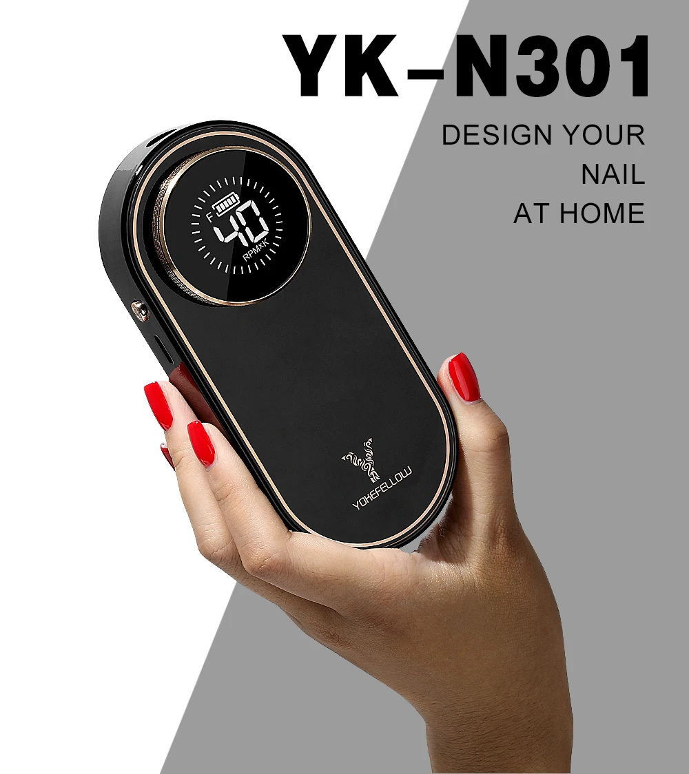 YOKEFELLOW 40000RPM Electric Nail Drill Machine Portable Rechargeable Nail Drill For Acrylic Nails Gel Removing Nail Tool N301