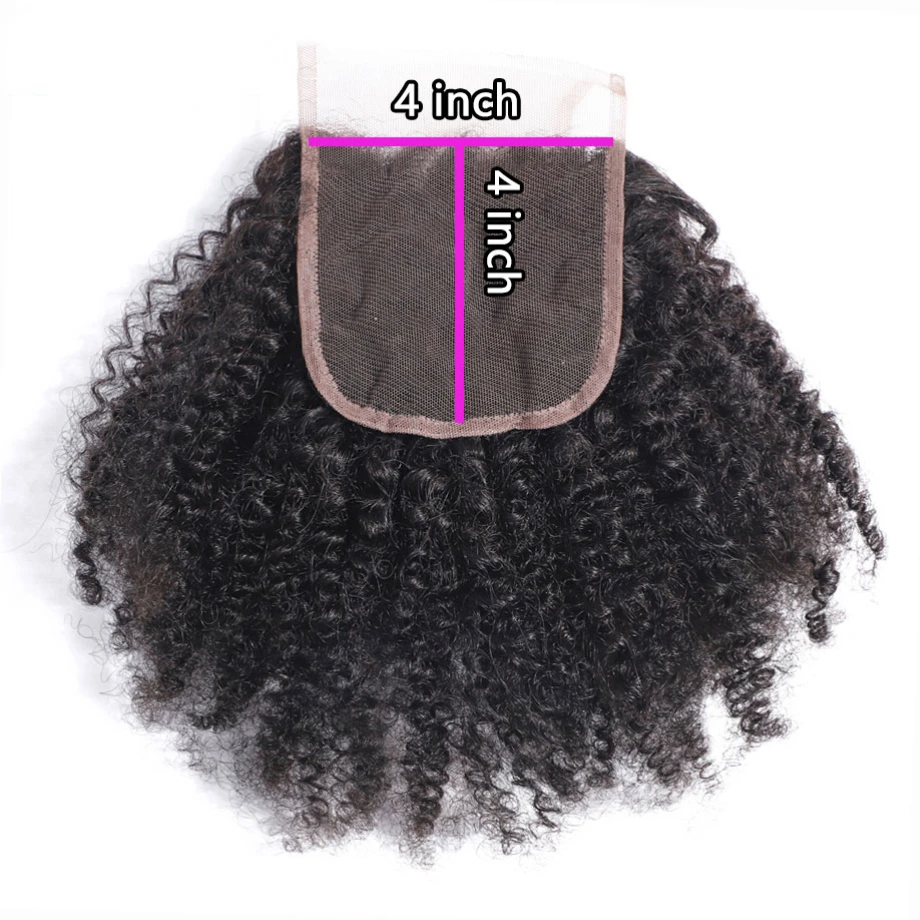 Mongolian Afro Kinky Human Hair Bundles With Closure African Natural Fluffy Hair Extensions 4x4 Lace Closure 4B 4C Tissage Afro