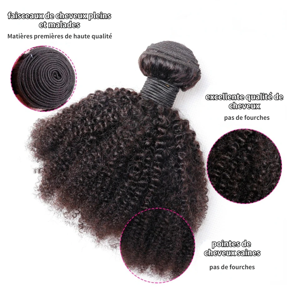 Mongolian Afro Kinky Human Hair Bundles With Closure African Natural Fluffy Hair Extensions 4x4 Lace Closure 4B 4C Tissage Afro