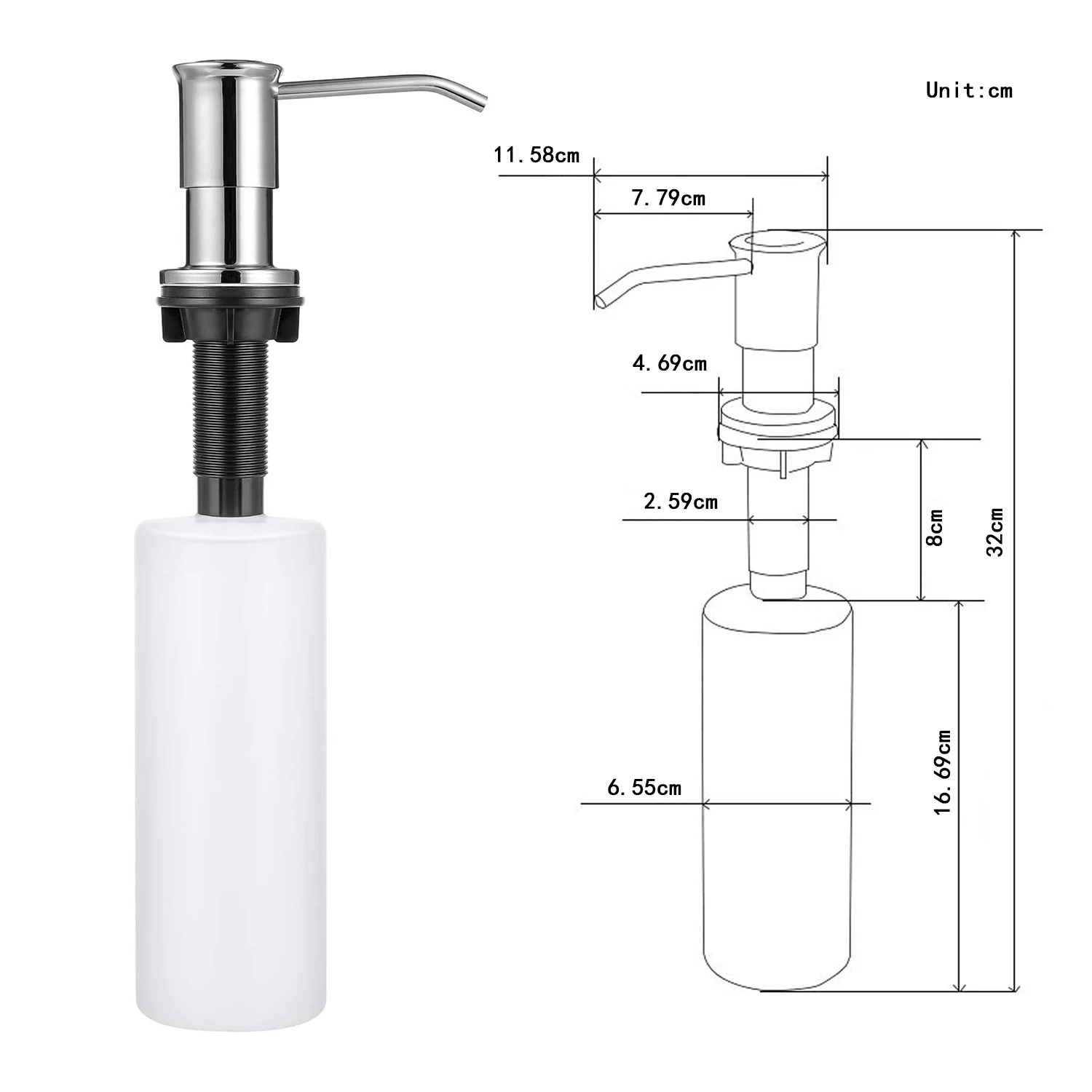 Samodra Liquid Soap Dispensers With 500ml Bottle Stainless Steel Pump For Kitchen Sink Built In Chrome/Nickel Dispenser Soap