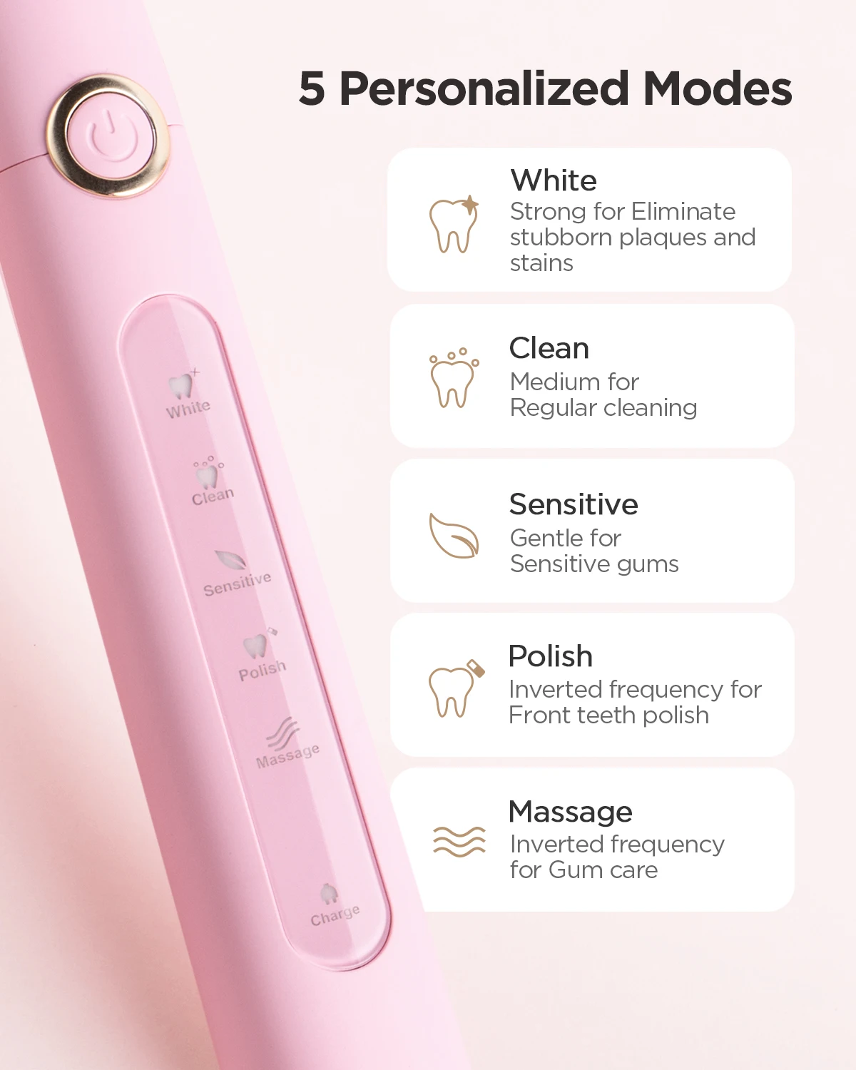 Fairywill FW-507 Sonic Electric Toothbrush 5 Modes USB Charger Tooth Brushes Replacement Timer Sonic Toothbrush 8 Brush Heads