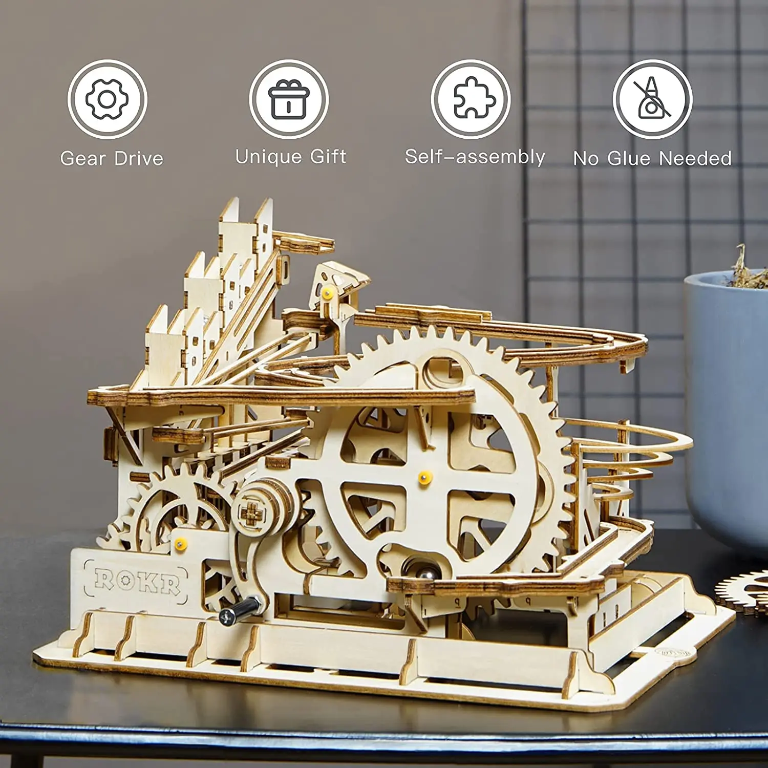 Robotime Rokr 4 Kinds Marble Run DIY Waterwheel Wooden Model Building Block Kits Assembly Toy Gift for Children Adult Dropship