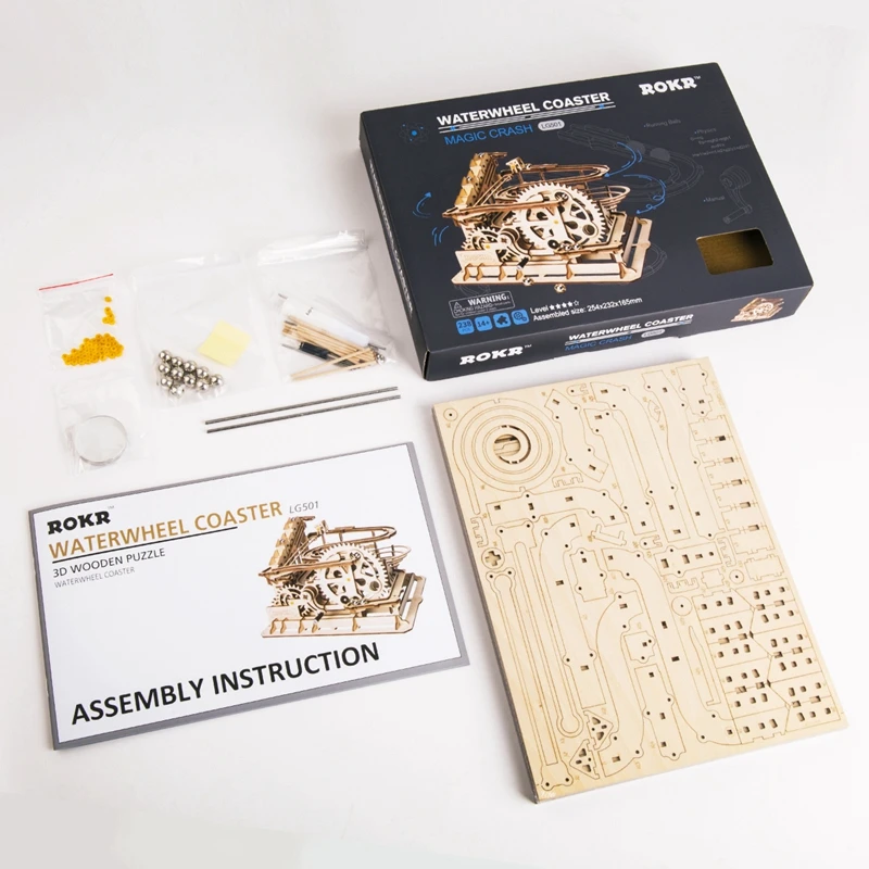 Robotime Rokr 4 Kinds Marble Run DIY Waterwheel Wooden Model Building Block Kits Assembly Toy Gift for Children Adult Dropship